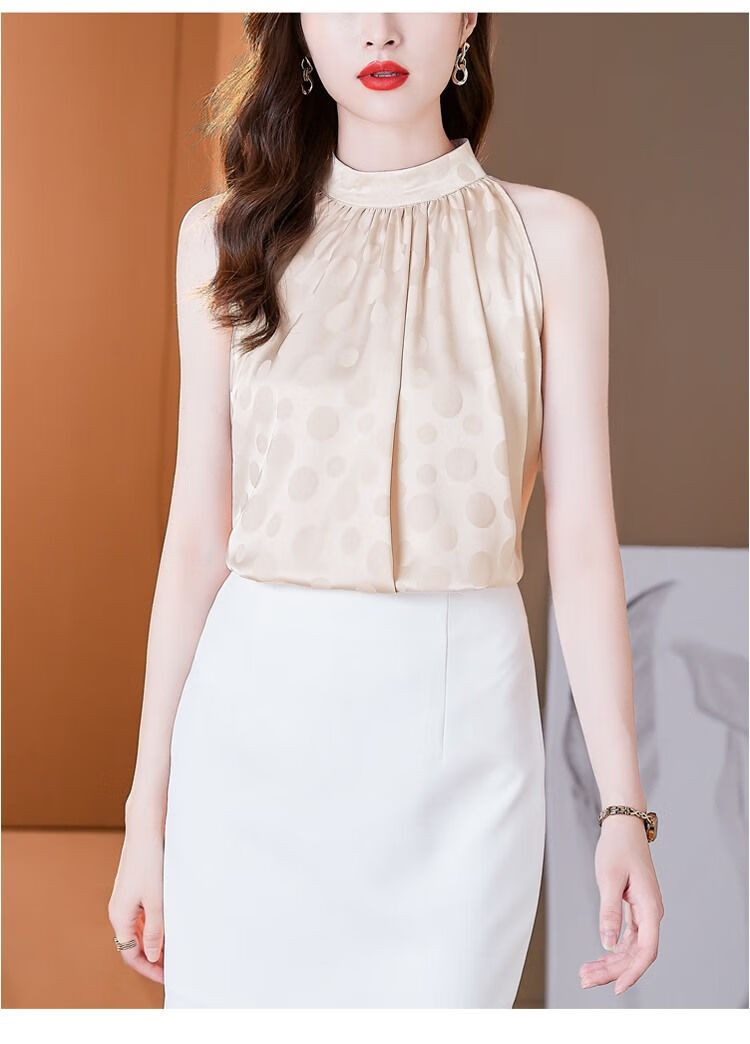 吊带背心打底薄款无袖真丝衬衫上衣女夏挂脖吊带背心桑蚕丝设计感小众