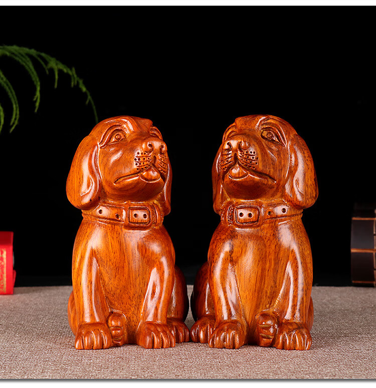 卡洛乐花梨木狗摆件一对红木雕刻家居饰品客厅旺财木雕木头实木生日