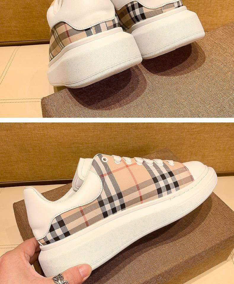 麦昆小白鞋男女情侣鞋秋季新款经典格子百搭增高厚底系带板鞋卡其色38