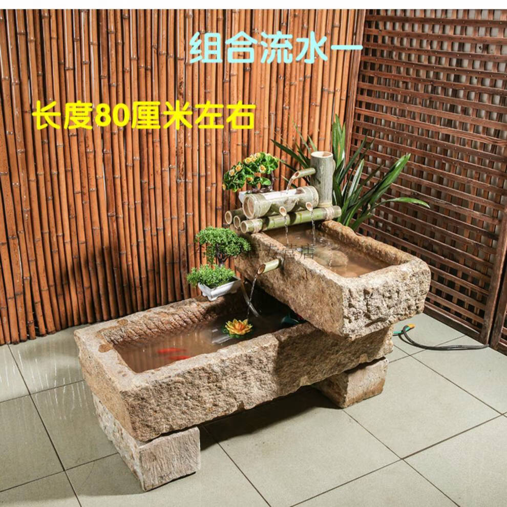 60老槽鱼缸猪食槽石头老旧石槽养鱼缸户外庭院流水景观户外水槽马槽