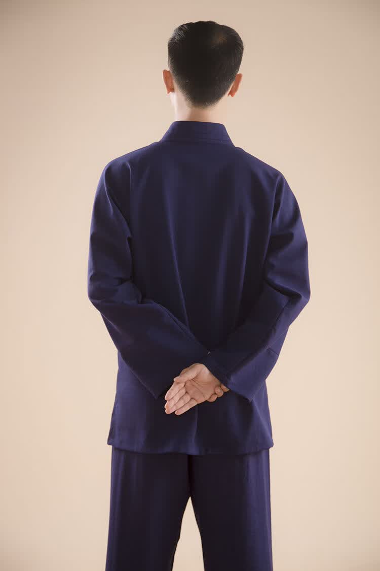 金飒新品武当山标准道士服装太极练功服全套对襟三宝领