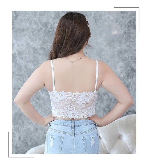 大码内衣抹胸女带胸垫性感蕾丝裹胸胖mm200斤无钢圈文胸吊带背心1件装