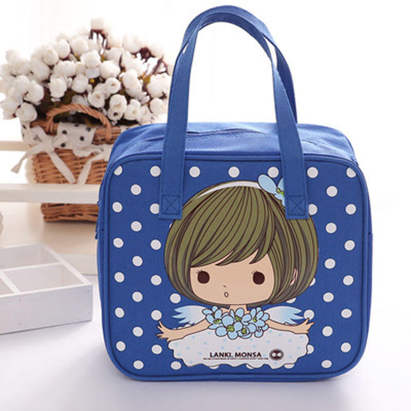 可狄包大号手提包卡通防水上班族小学生保温饭盒袋包带饭午餐袋子深蓝