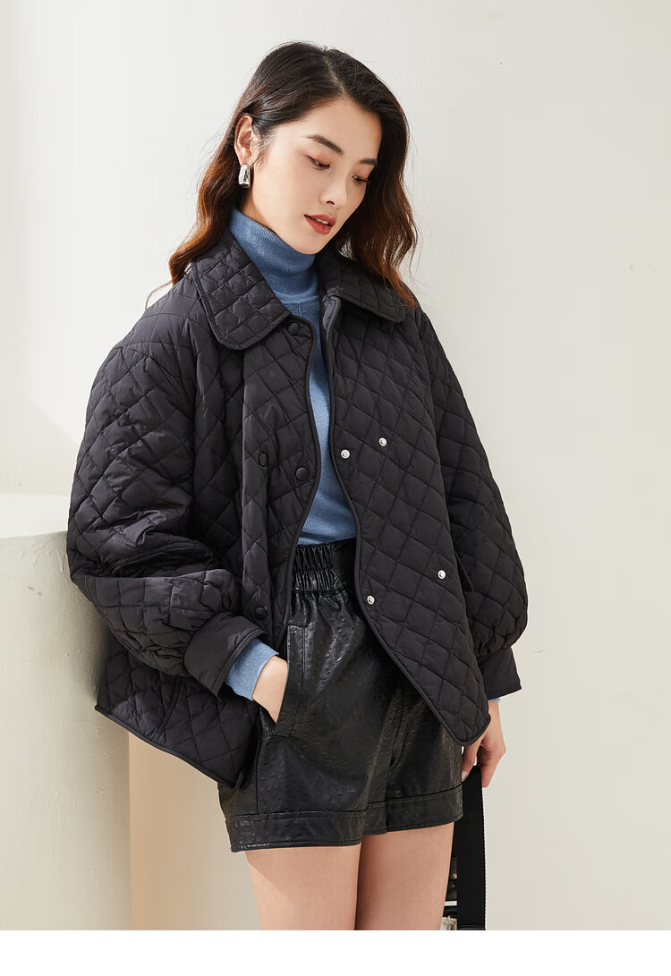 紫淑翻领羽绒服女短款2021年冬新款韩版宽松轻薄白鸭绒外套小个子粉色