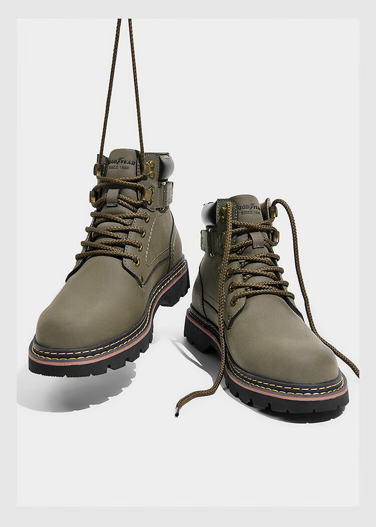固特异(goodyear)马丁靴男秋季新款牛皮男靴中高帮男鞋耐磨增高保暖