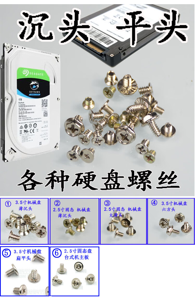 5机械美标美制粗牙机丝服务器螺钉监控列阵硬盘盒薄沉头平头固态螺丝