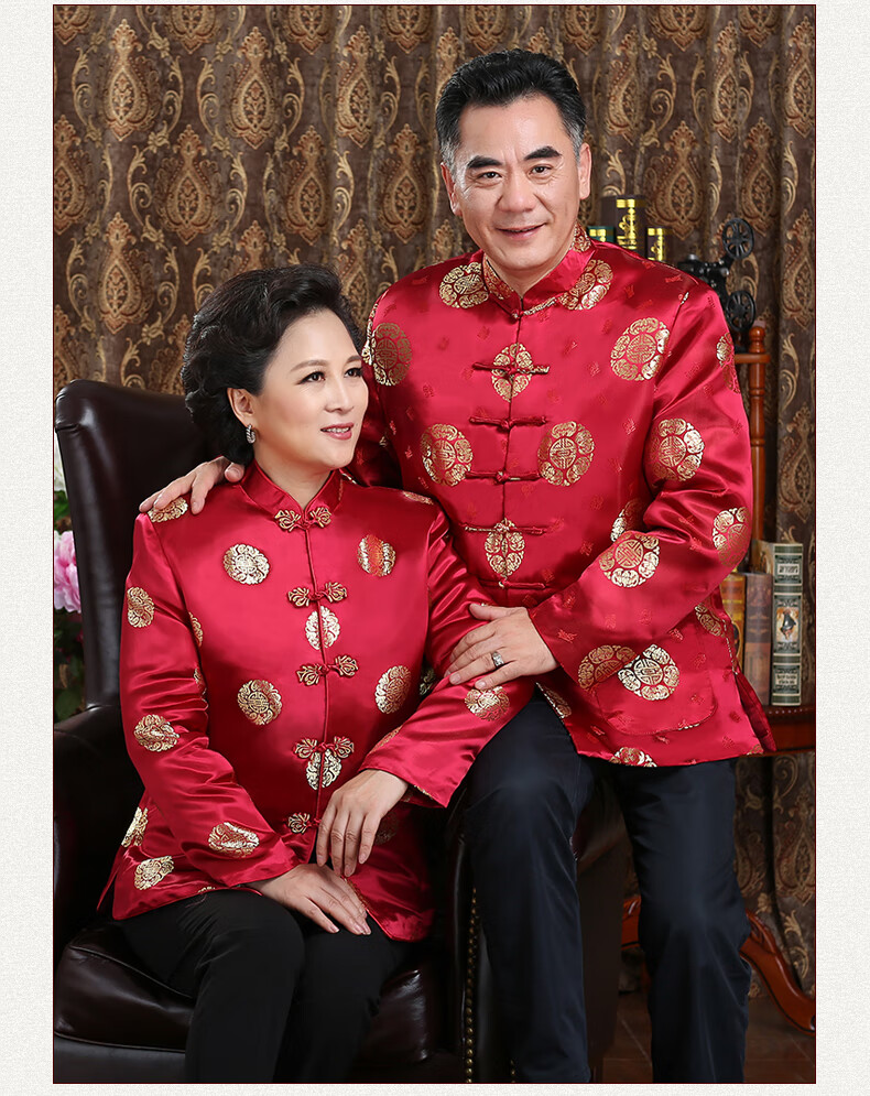 唐装中老年人喜庆服装男女福寿情侣款爷爷奶奶秋秋季婚宴礼服过寿寿星