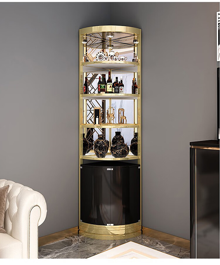 南啵丸转角酒柜样板间轻奢酒柜客厅不锈钢转角柜餐厅墙角靠墙三角柜