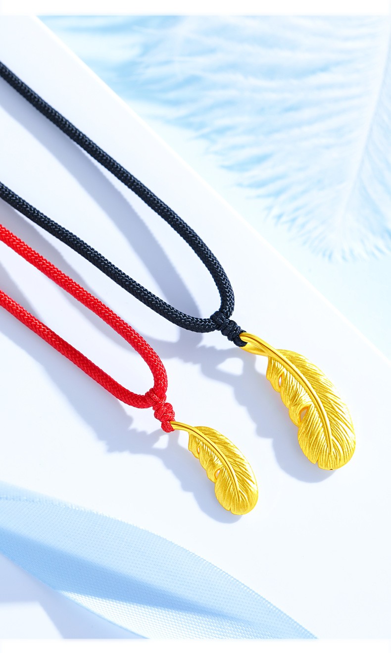 老凤凰黄金羽毛项链999足金吊坠3d硬金羽毛挂坠羽毛黄金项链坠送女友