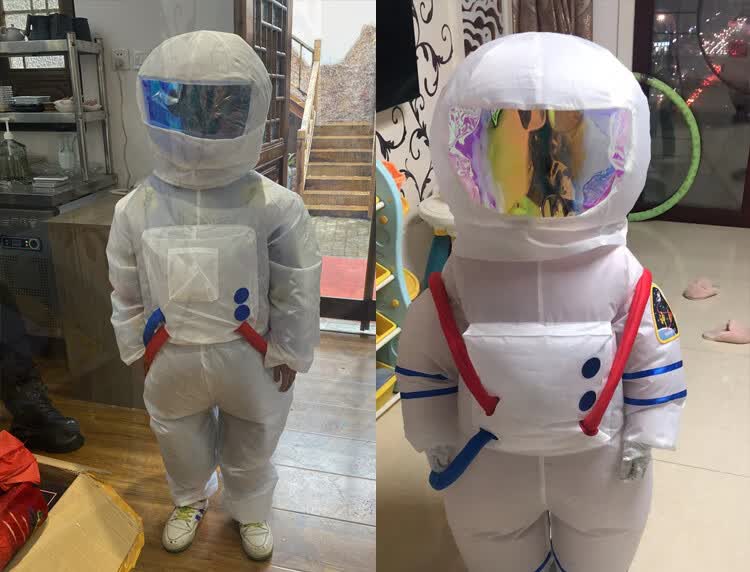 宝宝儿童小孩大人全身连体充气防护服 白色太空防护服 炫彩半透明面罩