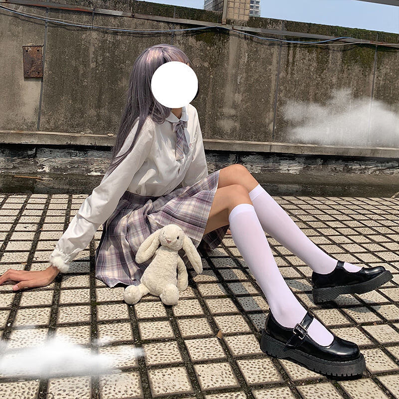 小腿袜不掉筒初中学生显瘦白丝高筒薄丝袜性感辣妹透明小腿袜白色2双