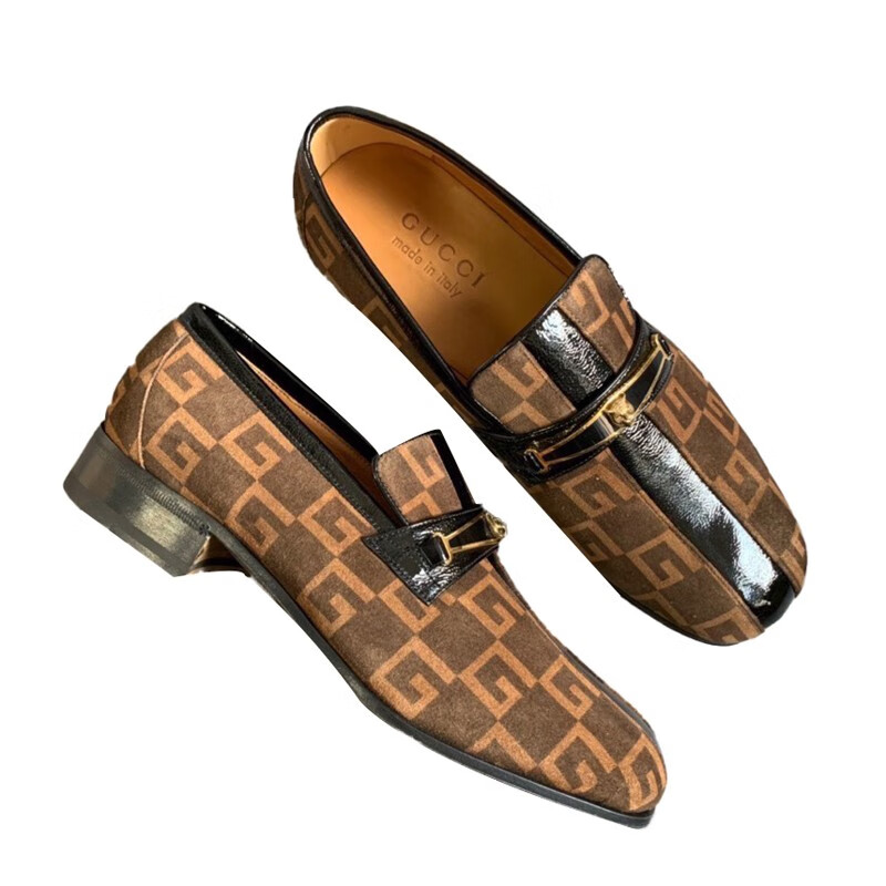 精品古驰gucci豹头logo磨砂皮男士皮鞋正品国内现货印花英码45