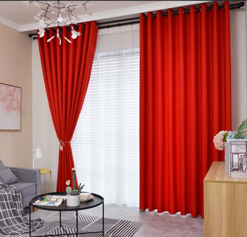 2022新年好物客厅中国红窗帘结婚礼房间喜庆典大红色窗帘成品卧室遮光