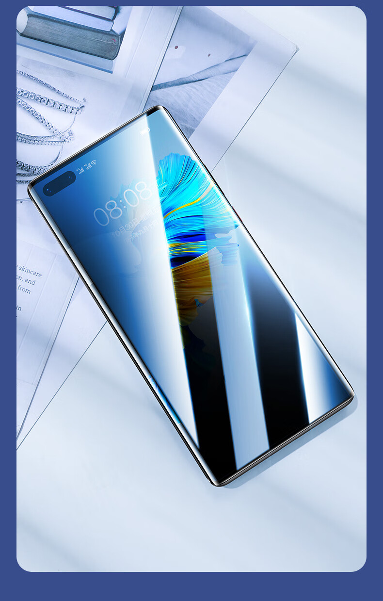 华为mate40pro防窥膜p50手机p40防水凝meta30钢化por指纹p30解锁黑晶