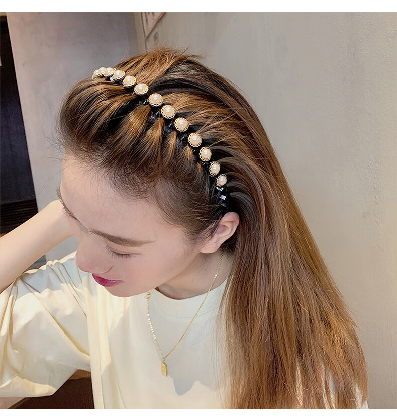 女生发箍网红韩版波浪珍珠女洗脸新款四叶草碎发刘海懒人头箍带齿防滑