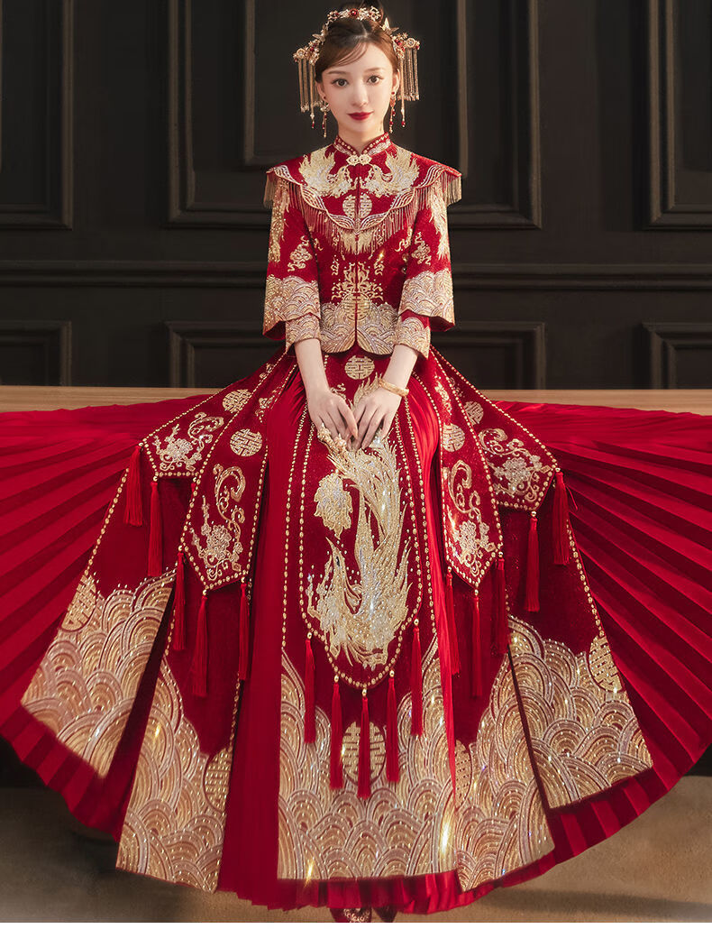 瓷俪新品秀禾服秀禾服新娘2022年新款结婚中式敬酒服披肩凤冠霞帔礼服