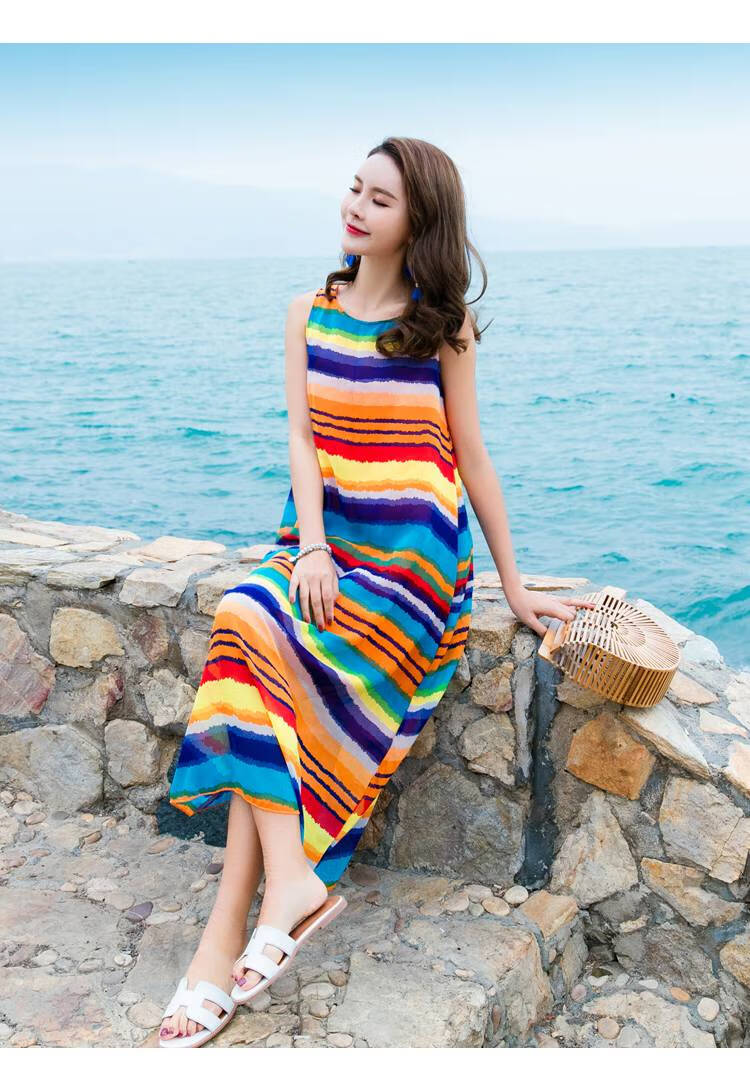 波西米亚风格长裙沙滩裙波西米亚长裙三亚海边度假宽松超仙大摆巴厘岛