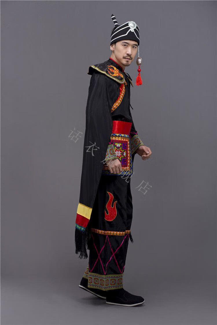 话衣新款彝族盛装服装男装凉山舞蹈服装石林火把节演出服擦尔瓦披红色