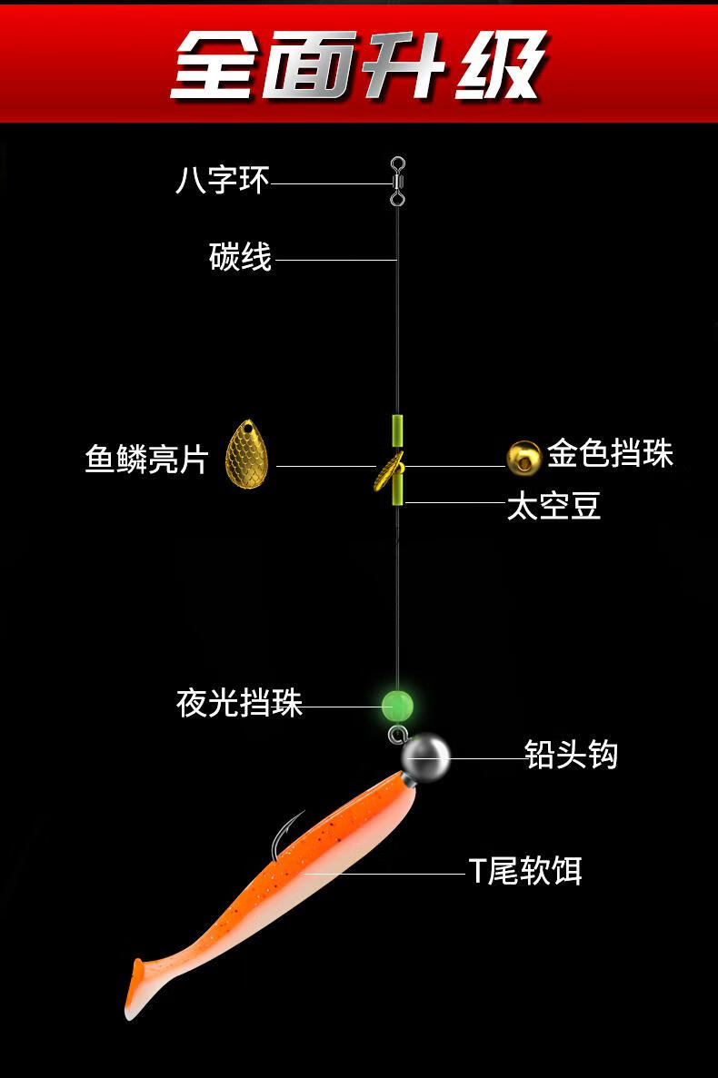锚鱼钩套装铅头钩鱼钩路亚套装加强防挂底钓组假饵t尾软虫软饵鲈鱼