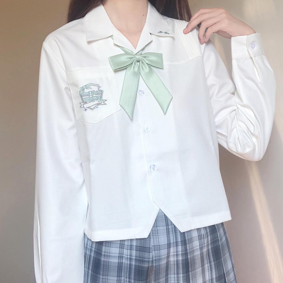青间白鹿jk制服刺篇原创星河中 星迹高 原创刺绣开襟短袖白衬衫女夏款
