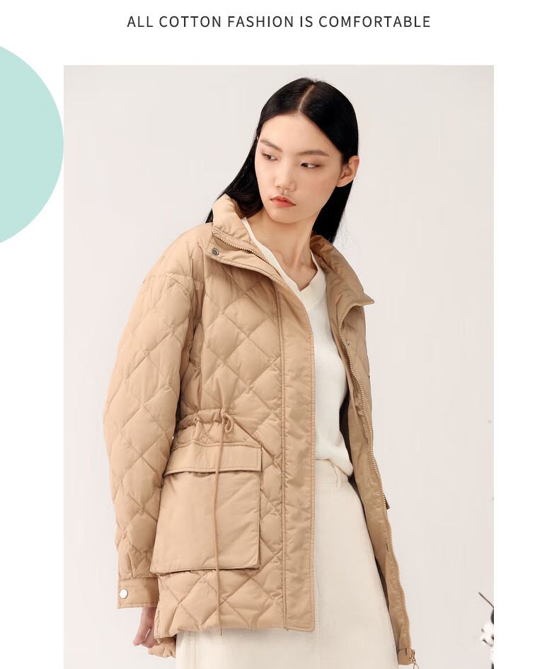 全棉时代女士梭织外套纯棉时尚简约百搭保暖外套秋冬新款米白m