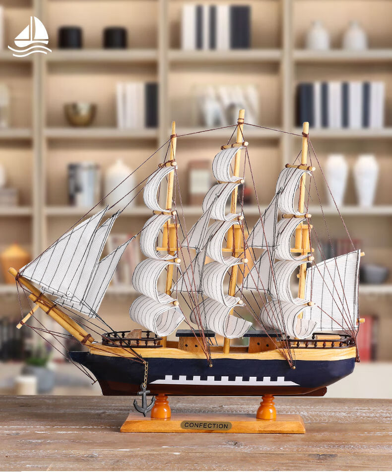德曼柯帆船模型摆件木质工艺船一帆风顺男毕业生日礼物女客厅装饰品
