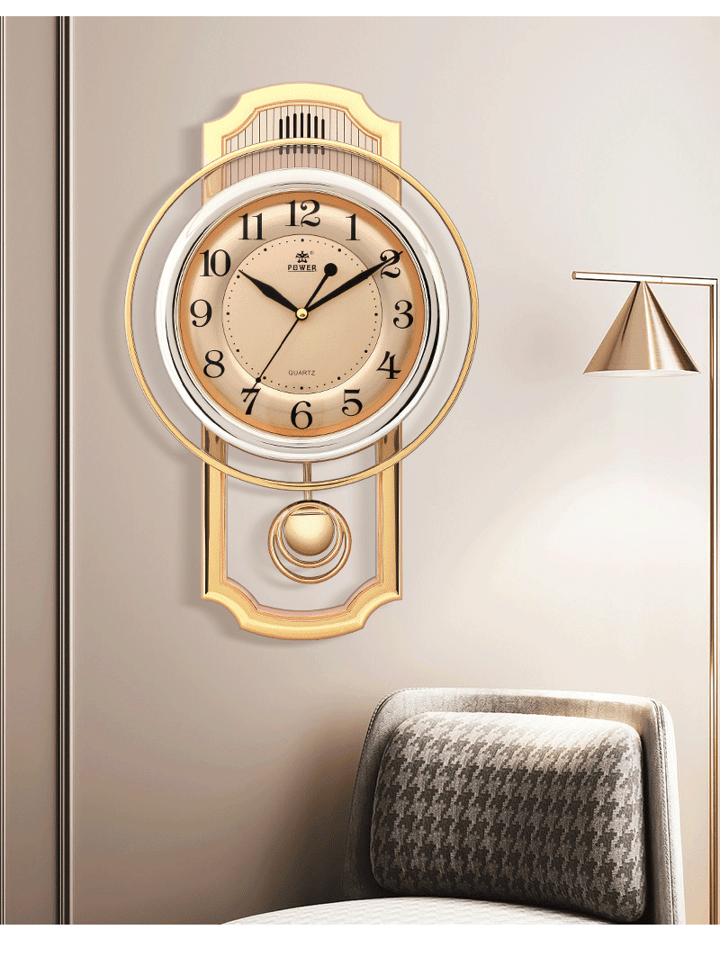 报时挂钟power霸王钟表客厅创意时钟音乐整点报时挂钟欧式静音石英