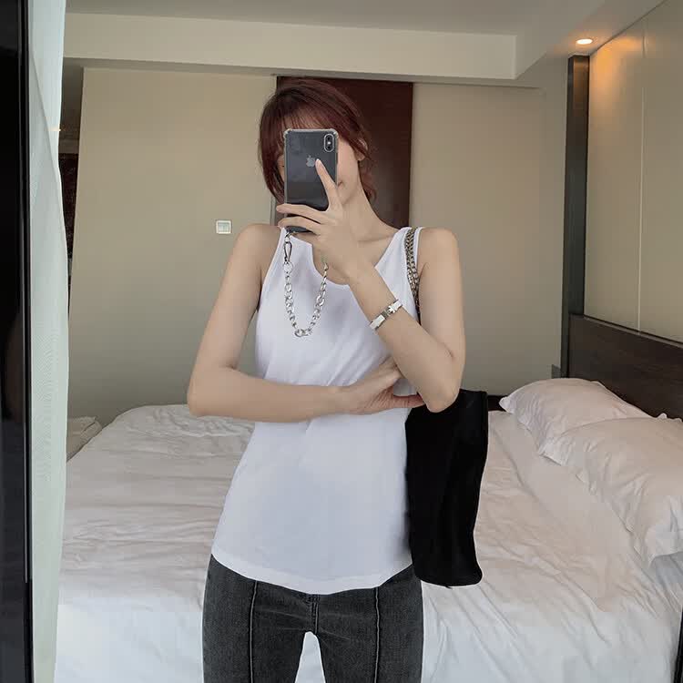 老汉衫 白色外穿小吊带背心女夏宽松老汉衫无袖t恤打底上衣内搭ins潮