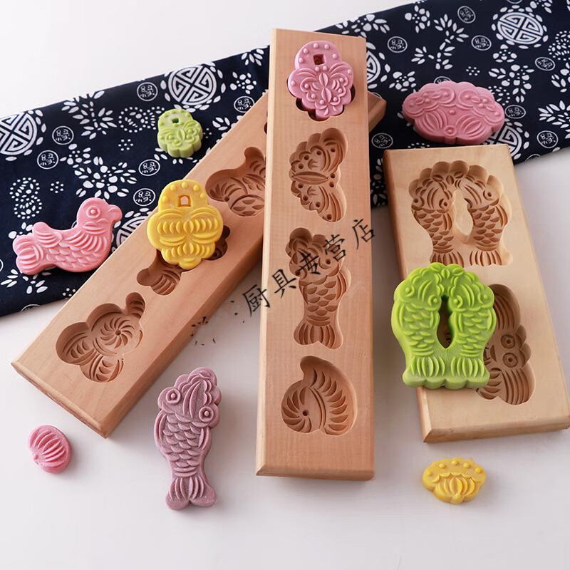 巧果模具木质卡饽花小号饼干南瓜饼绿豆糕点手工面食烘焙模具 机制6孔
