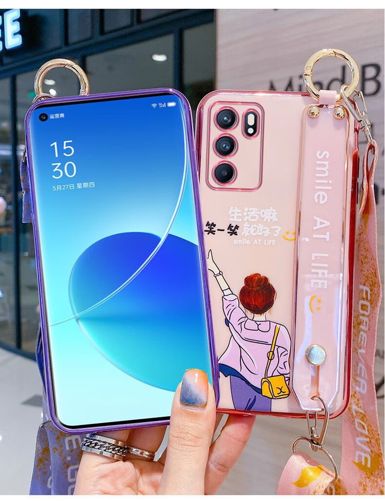 现货直发opporeno6手机壳reno6pro硅胶保护套5g网红女reno6pro腕带挂