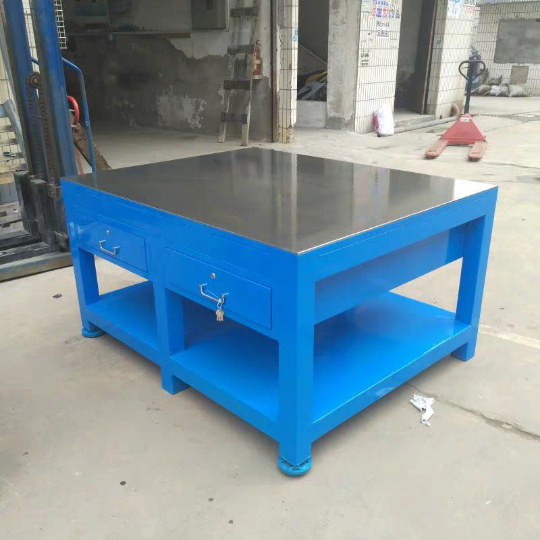 欧家隆重型钳工桌钢板工作台车间飞模装配水磨平台模具操作平台蓝色两
