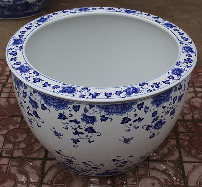 百菱青花陶瓷鱼缸1米特大水缸瓷缸睡莲盆大荷花缸碗莲缸乌龟缸山水
