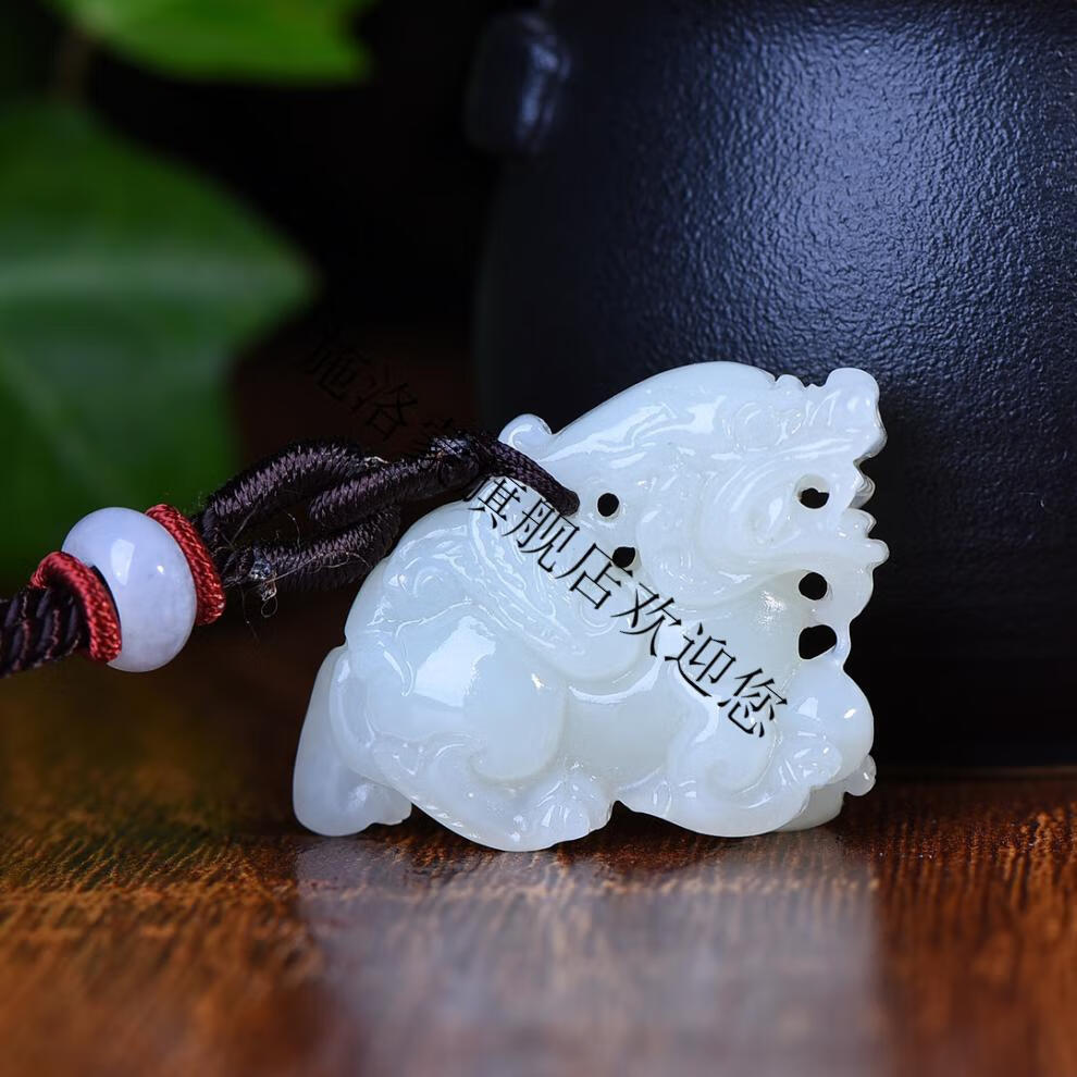 ひ施洛蒙ω玉石麒麟玉佩和田玉白玉吊坠男士女款玉坠项链情侣项坠挂件