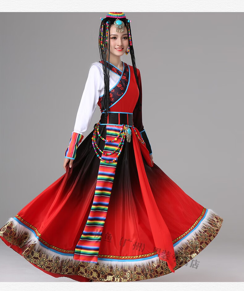 少数民族舞蹈艺考演出服藏族舞蹈表演出服装女中国风少数民族成人卓玛