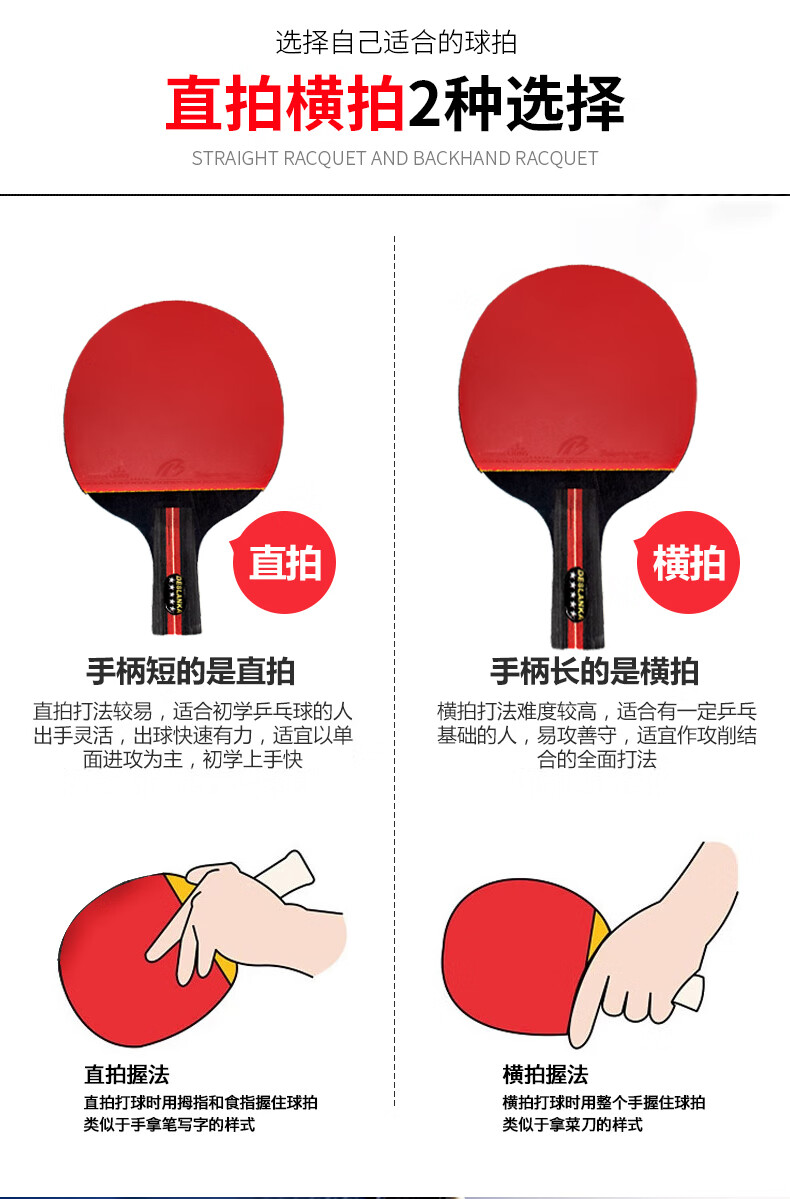 mathderay ·乒乓球拍一对耐打五星乒乓球拍套装横拍直拍训练双面反胶