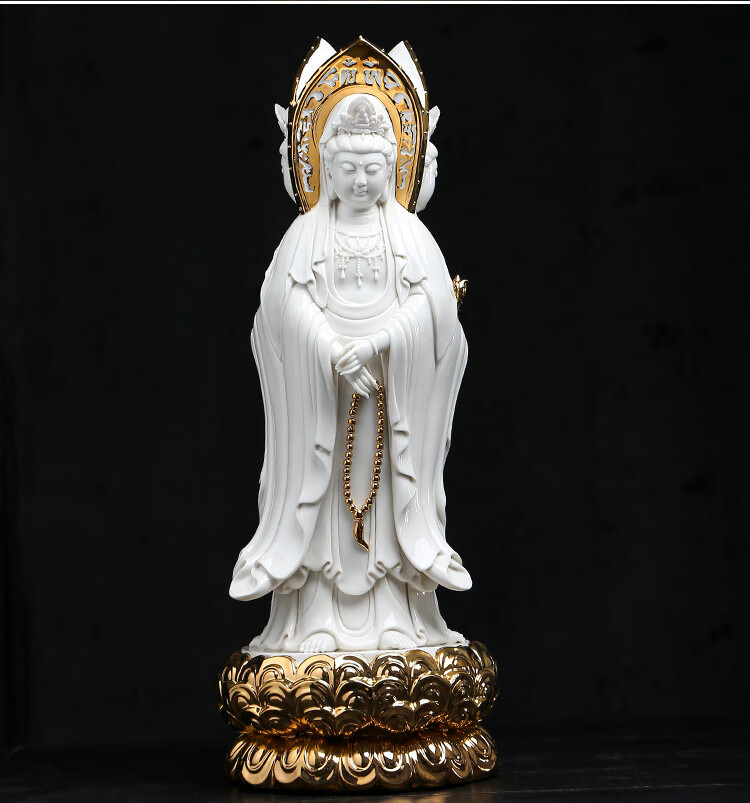 德化陶瓷南海三面观音像菩萨佛像家用供奉摆件白瓷观世音菩萨站像a款