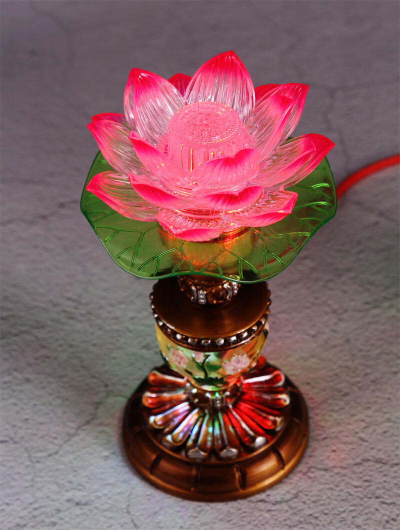 蜡烛供灯长明灯家用供佛灯插电一 19厘米元宝 七彩莲花灯1对【图片