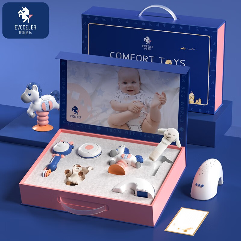 EVOCELER新生儿礼盒婴儿玩具豪华礼盒玩具摇铃生日礼物（可代写贺卡） 安抚玩具6件套礼盒（新生优选）