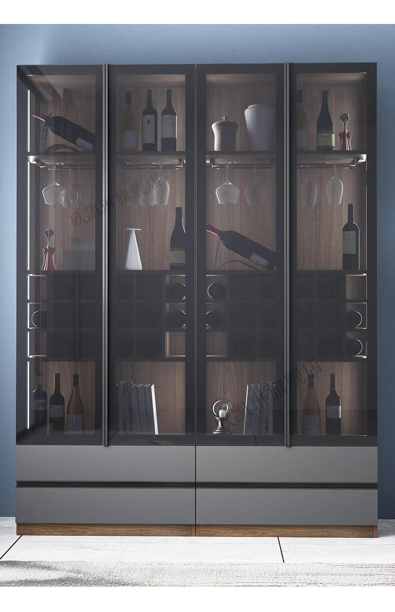 洞狮北欧餐厅玻璃酒柜现代简约家用落地小酒柜靠墙轻奢红酒收纳3门