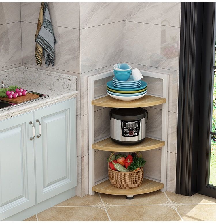 厨房多层落地式转角架三角锅架置物架收纳架墙角拐角客厅夹缝架全黑色