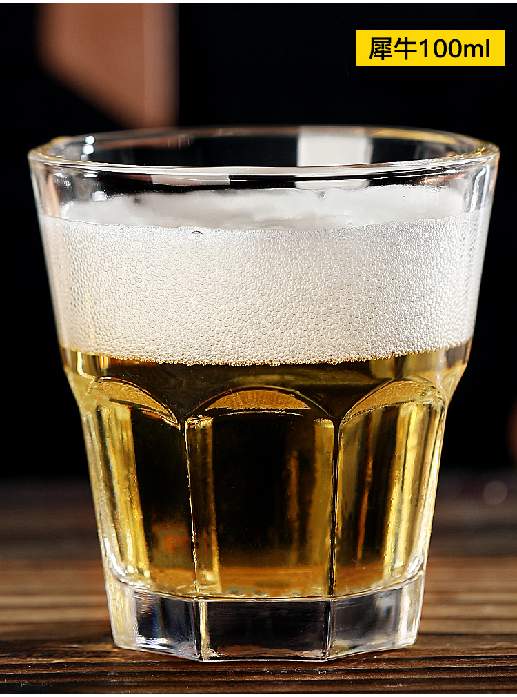 玻璃水杯八角茶杯一口啤酒杯子小加厚酒吧ktv洋酒杯平光型160ml6个装