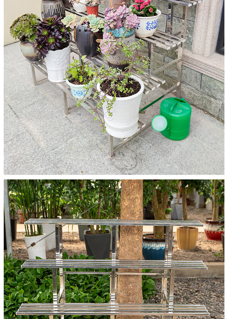 不锈钢阳台铁艺阶梯置物花架子户外落地式多层多肉室内外大花盆架一层
