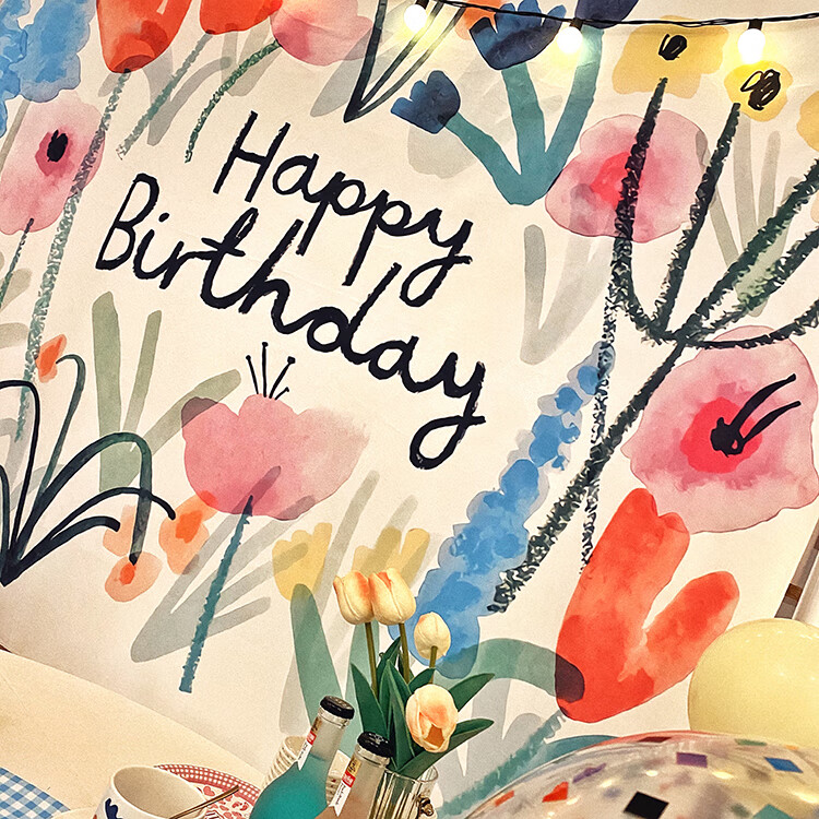 挂布背景布可爱ins生日快乐挂布少女儿童派对装饰网红背景可定制桌旗