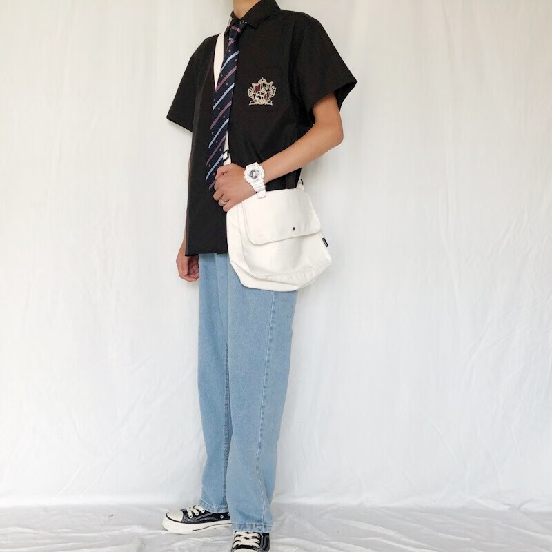 jk衬衫男季dk制服上衣百搭宽松学生学院风衬衣班服蓝色搭配的牛仔裤s