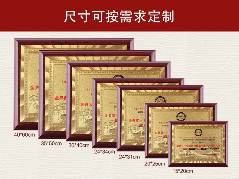 仓梵 金箔奖牌定制定做木托授权牌木质荣誉牌牌匾公司代理证书铜牌