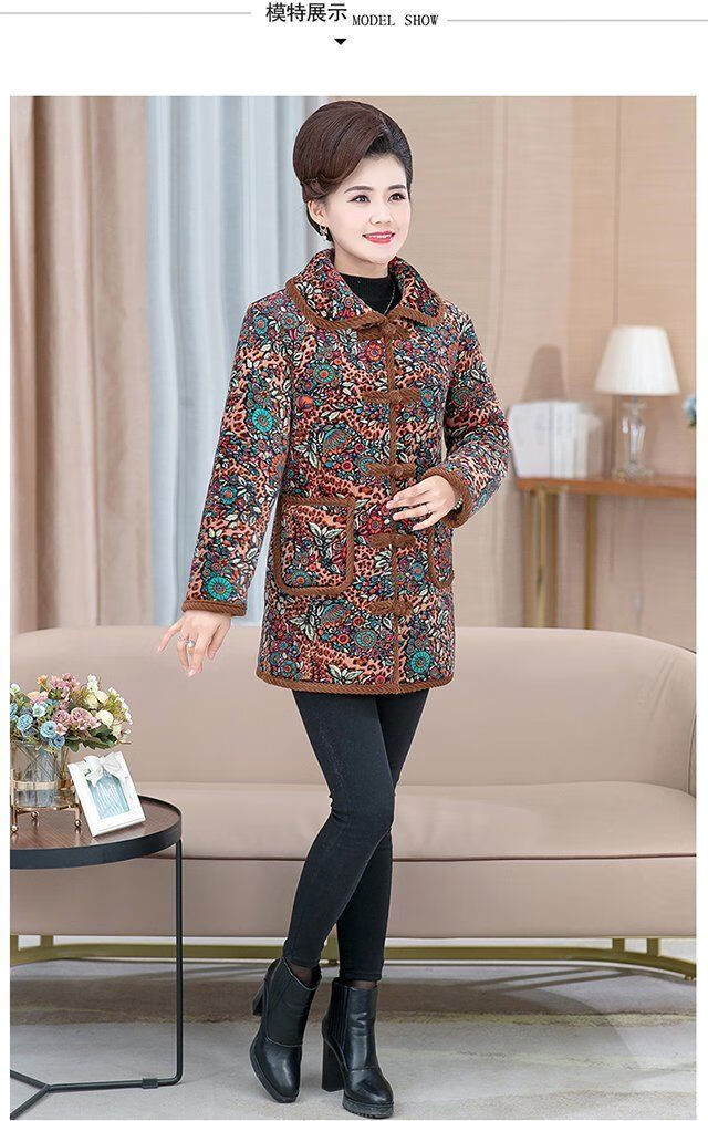 潮衣控捡漏中老年人棉衣加绒加厚盘扣金丝绒棉袄女中长款冬装棉服外套