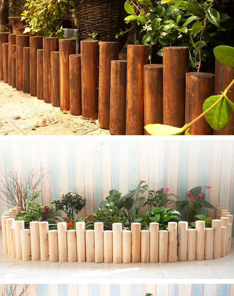 木桩子户外园艺围栏碳化防腐小木桩围栏花园木桩圆木实木栅栏木篱笆