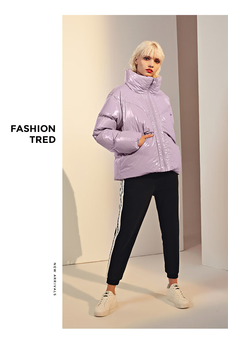 kappa卡帕亮面羽绒服冬季女高立领面包服保暖外套防寒服甜枣红5506m