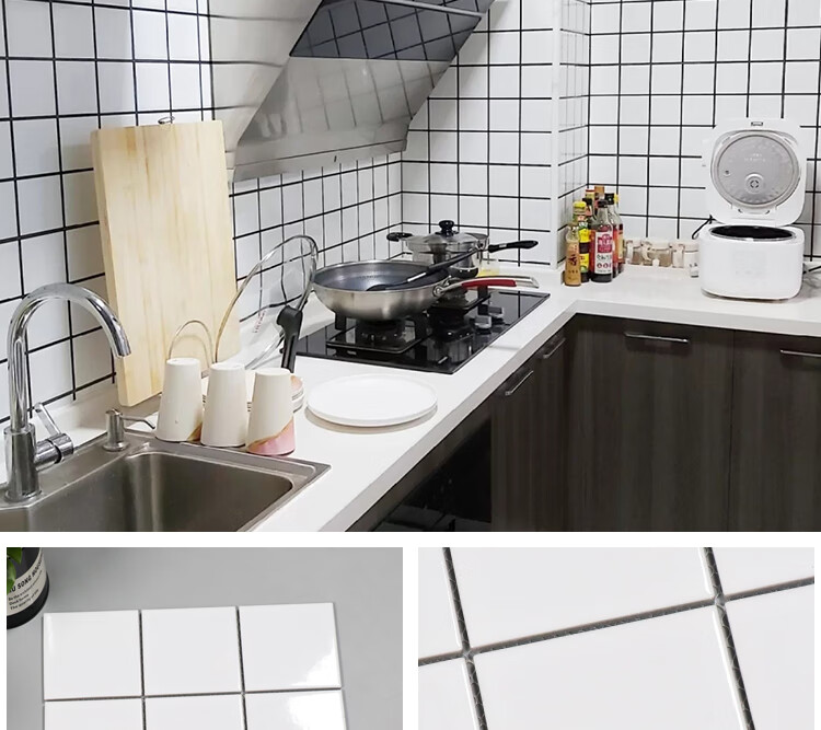 北欧小白砖马赛克瓷砖黑白灰色方块卫生间厨房浴室防滑耐磨墙地砖中灰