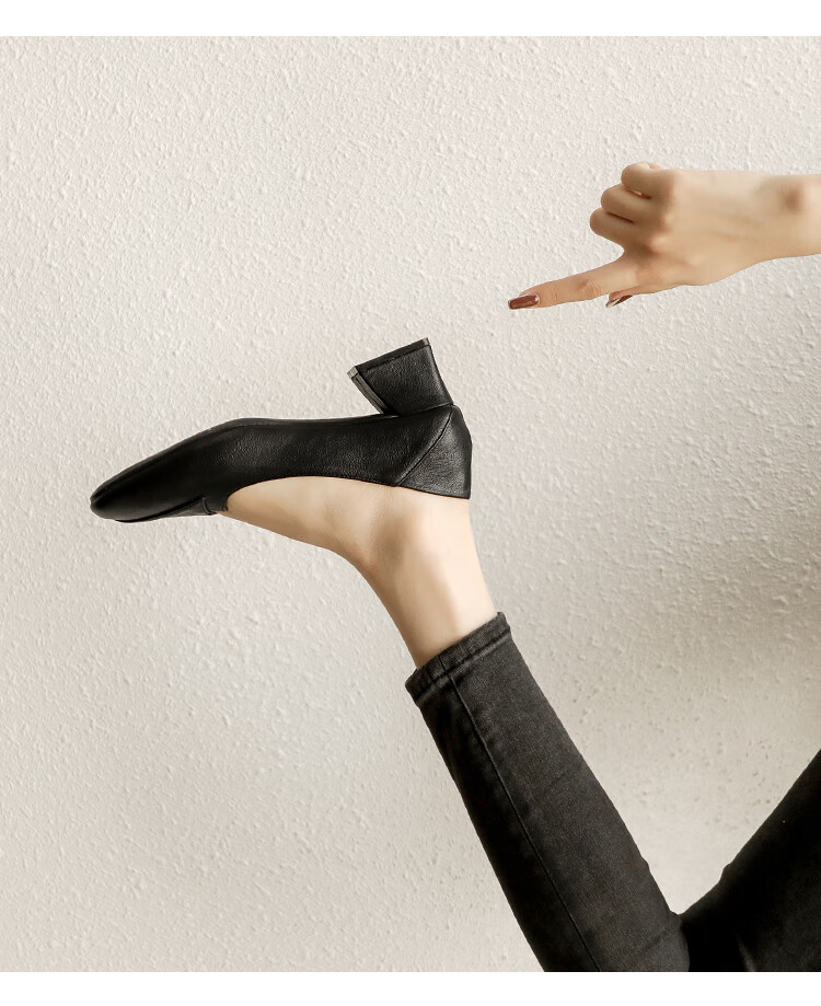 夏天女皮鞋女式真皮单鞋半高跟方头粗跟中跟职业工作鞋裸色39